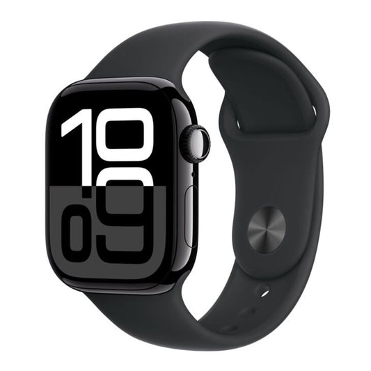 Apple Watch Series 10 GPS + Cellular 42mm Jet Black Aluminium Case with Black Sport Band - S/M