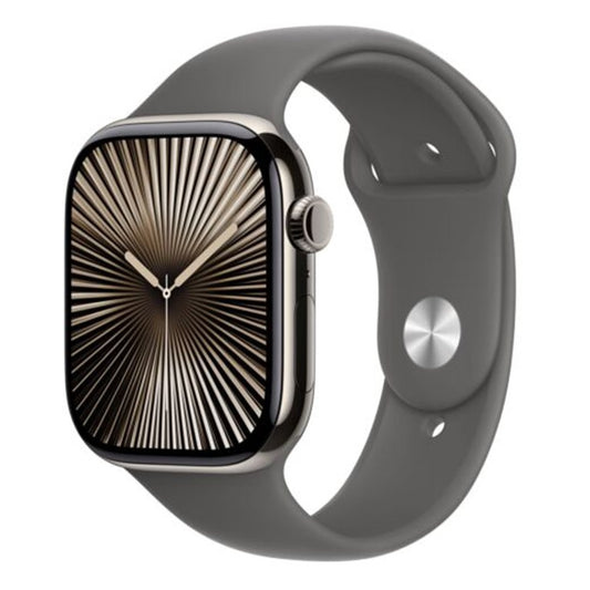 Apple Watch Series 10 GPS + Cellular 42mm Natural Titanium Case with Stone Grey Sport Band - S/M